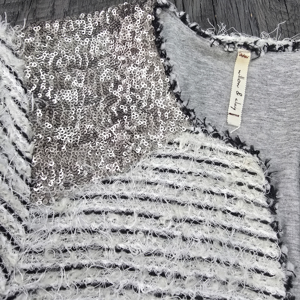 WILLOW & CLAY Trendy Fun Sequins Cardigan Women Crop Jersey Lined (SIZE:SMALL) - Picture 3 of 10